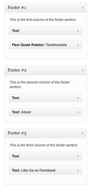 Screenshot of Footer Widgets from WIdgets area