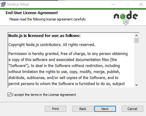 Node.jsのライセンス同意画面