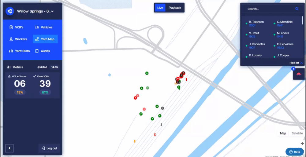 An animated map of workers across the yard