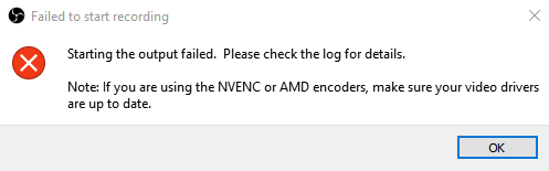 Question Help Failed To Start Recording When Using H264 H265 Obs Forums