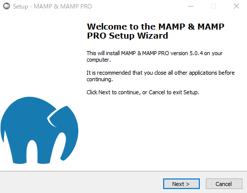 WindowsのMAMPインストーラーのWelcome画面