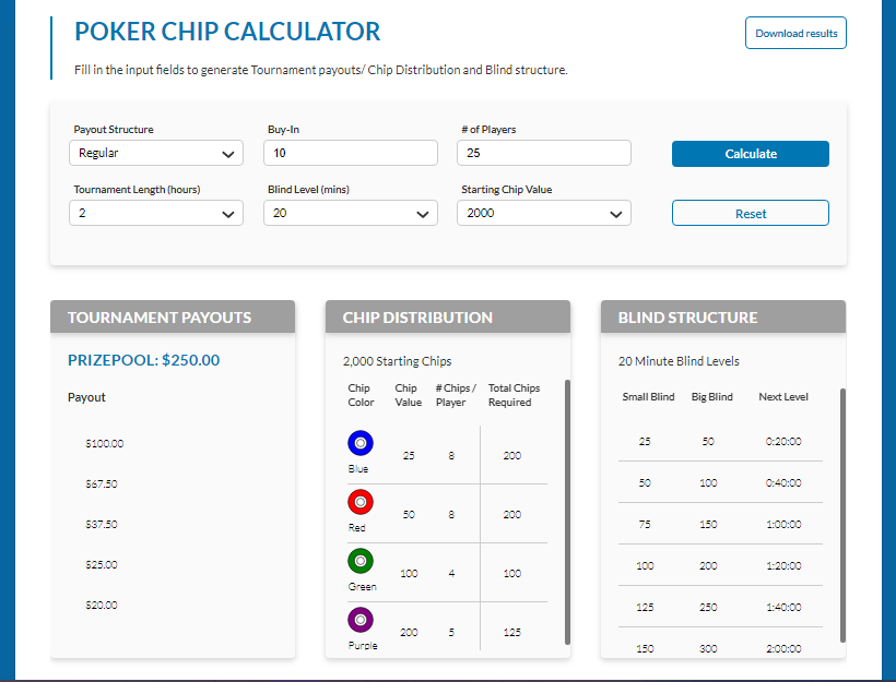 Home Poker Tourney Chip Calculator