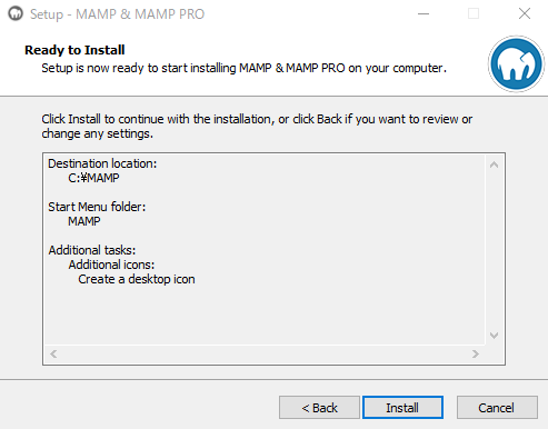 WindowsのMAMPインストーラーのインストール開始