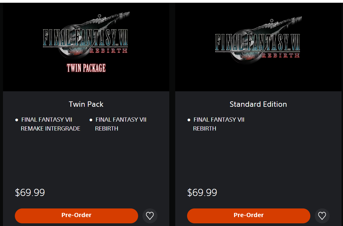 PSA: For those buying the digital version of FF7:Rebirth, the twin pack is  the same price as the standard edition on US PSN.